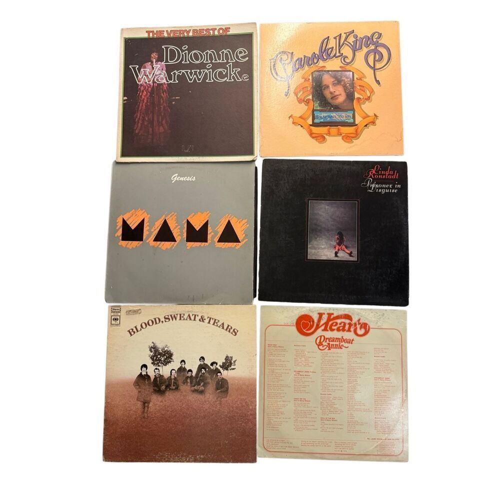 Bundle Lot of Six (6) Assorted Vinyl Records: Carole King, Dionne Warwick, Gene